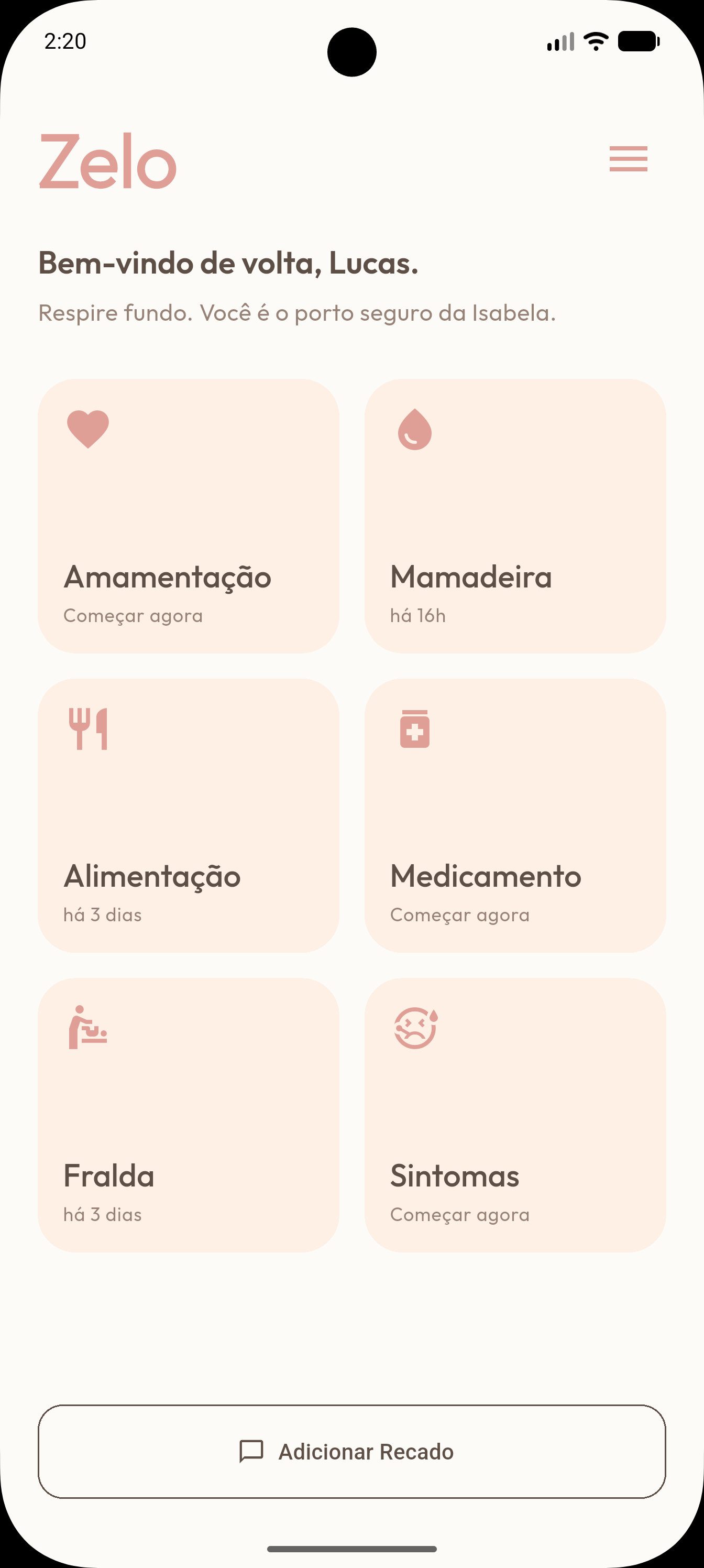 Zelo App Home Screen